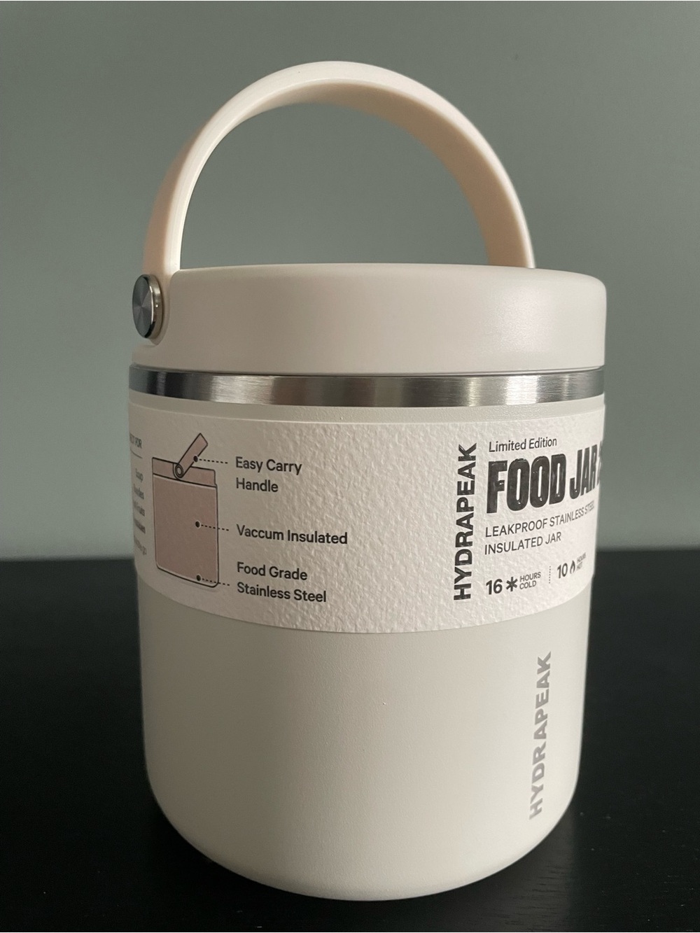 NEW Hydrapeak Food Jar 25oz Stainless Steel Insulated Leak Proof Ivory W Handle